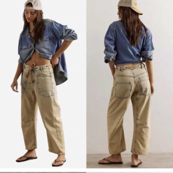 Free People Tan Moxie Low Slung Barrel Jeans - Picture 1 of 5